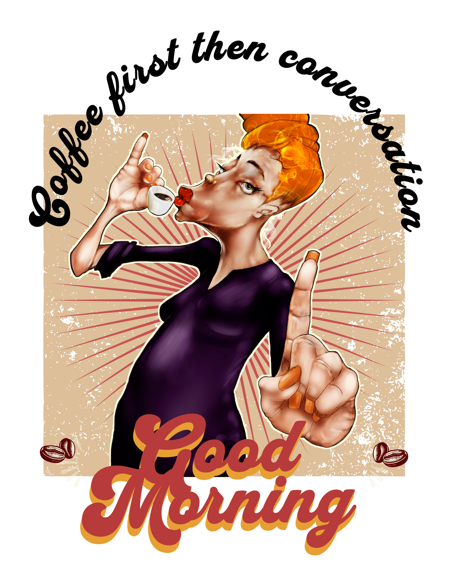 Volume I Work 02 Coffee first, then conversation – 16 x 20 framed contemporary illustration by Glyphworks
