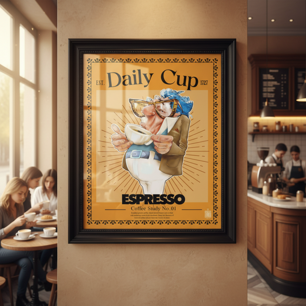Work 01 – Daily Cup | Volume I (16 × 20 Framed Illustration) – Glyphworks