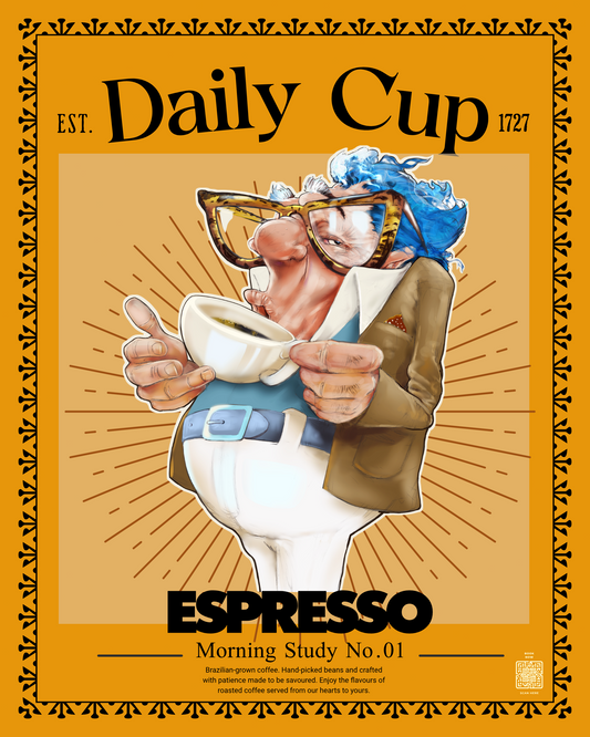 Work 01 – Daily Cup | Volume I (16 × 20 Framed Illustration) – Glyphworks